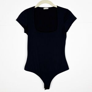 Free People Square Eyes Bodysuit Small Black